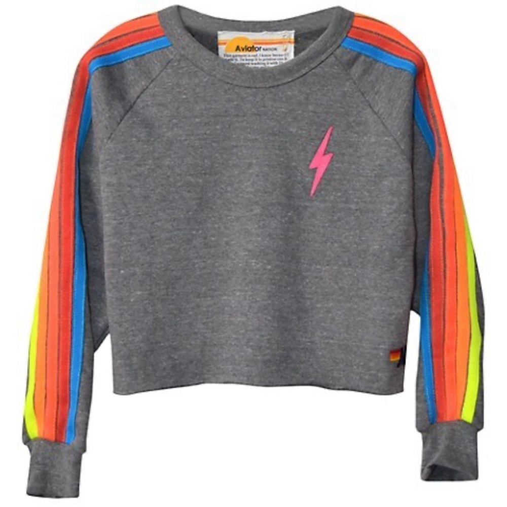 Aviator Nation Bolt Embroidery Classic Cropped Crew Sweatshirt